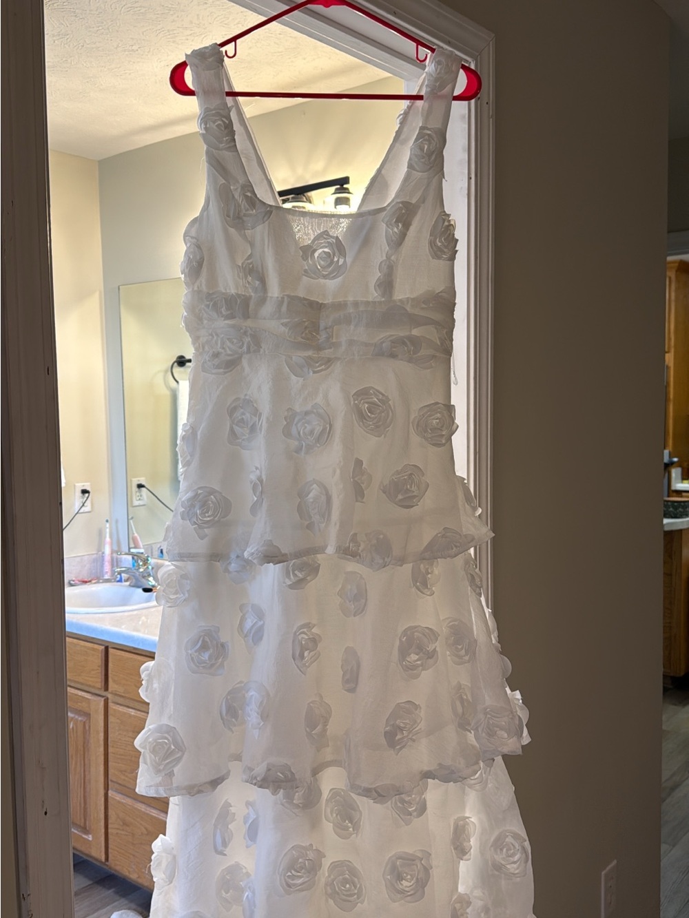 Lulu's White Floral Appliqué Tiered Dress
